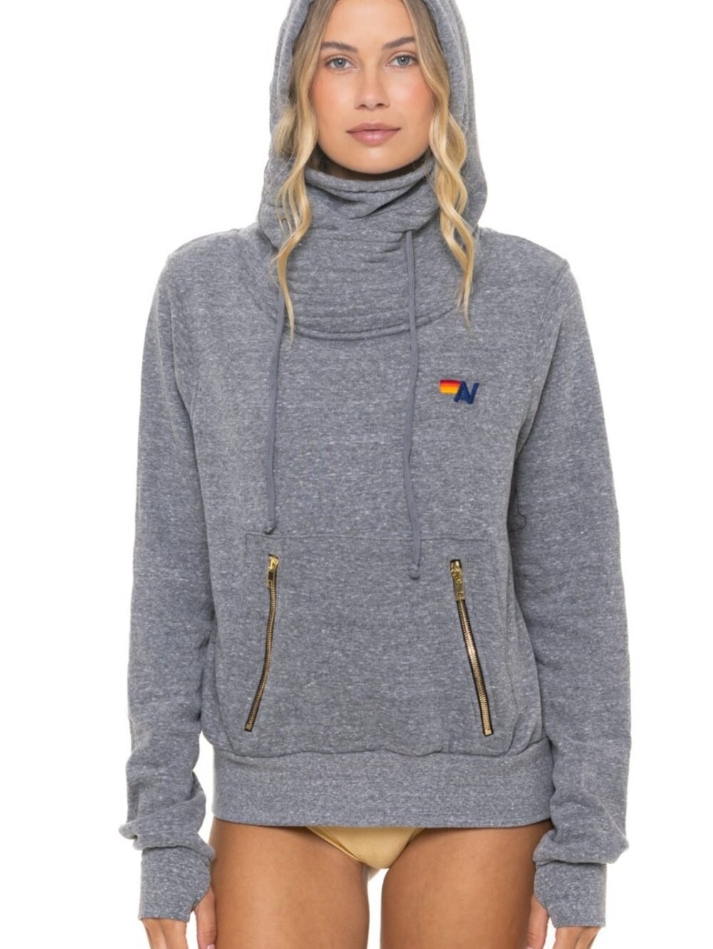Aviator Nation Ninja Sweater Hoodie Washed Gray Size M
